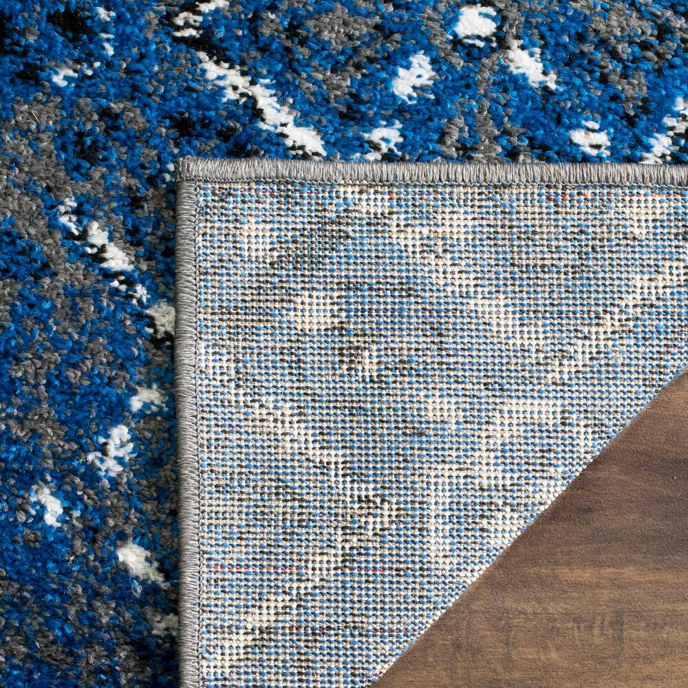 Blue and Silver Geometric Patterned Rectangular Area Rug