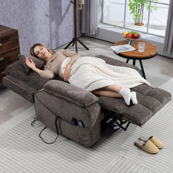 Grey2 Dual OKIN Motor Chenille Power Lift Recliner with Pull-Out Storage, Massage and Heating