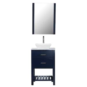 Santa Monica 24 in. W x 18 in. D Bath Vanity in Navy with Carra Marble Top in White with White Basin and Mirror