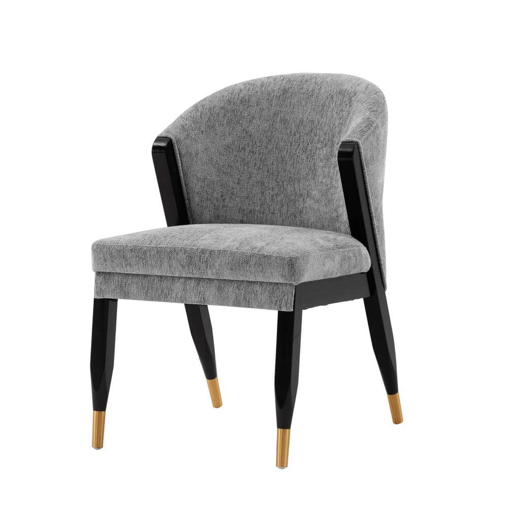 Gray Boucle Upholstered Side Chair with Elm Wood Legs