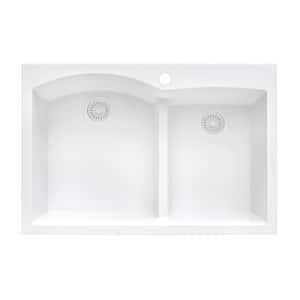 33 in. Double Bowl Drop-in Granite Composite Kitchen Sink in White