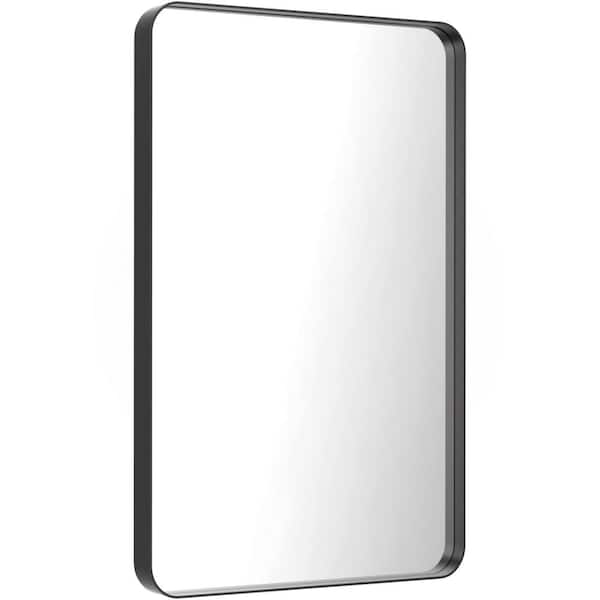 Afoxsos 24 in. W x 36 in. H Rectangle Metal Framed Wood Grain Colored Mirror, Tempered Glass and Anti-Rust Bathroom, Living Room