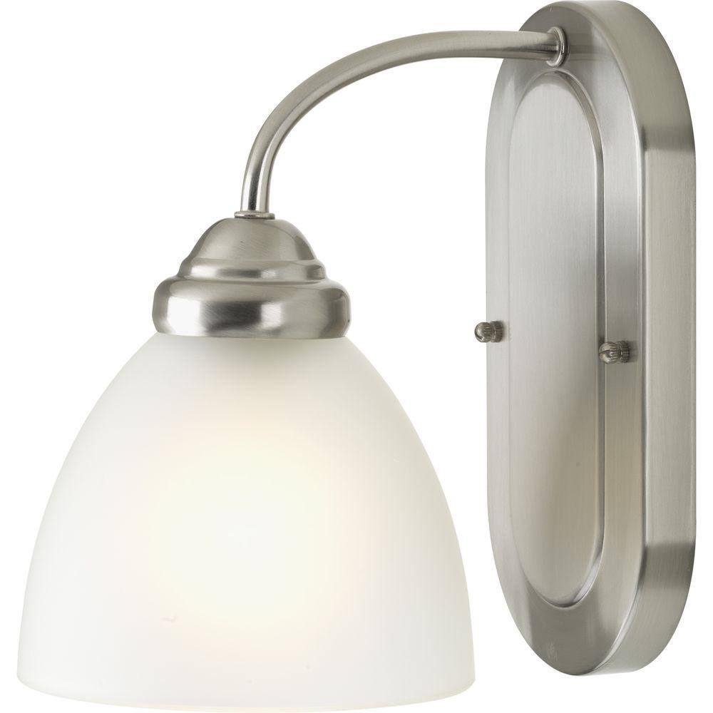 Brushed Nickel Ceramic Wall Sconce with Etched Glass Shade
