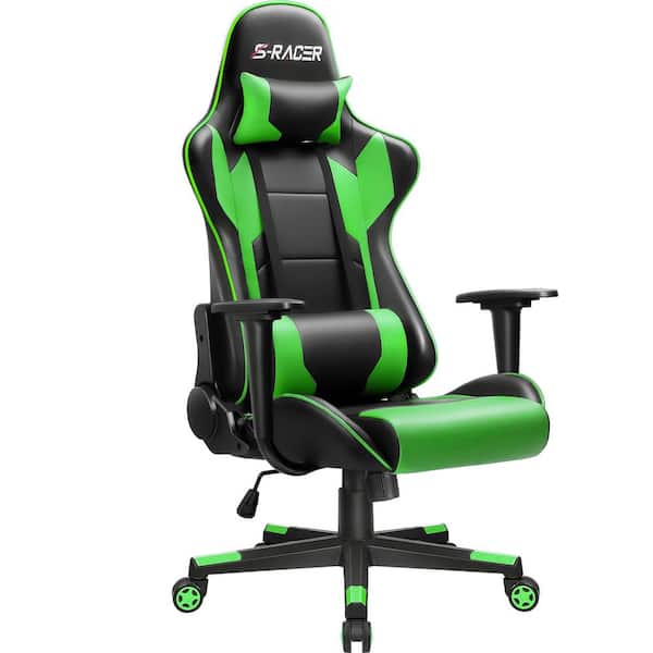 Executive Racing Style PU Leather Gaming Chair High Back Recliner Office Green 