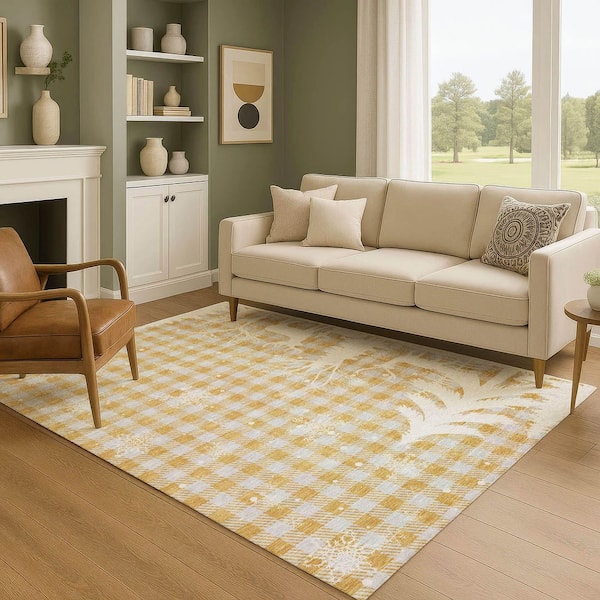 Mayfield Premium Machine Washable Abstract AMF1824 Gold 5 ft. x 7 ft. 6 in. Area Rug