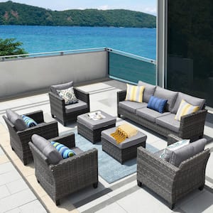 New Vultros Gray 7-Piece Wicker Outdoor Patio Conversation Seating Set with Dark Gray Cushions