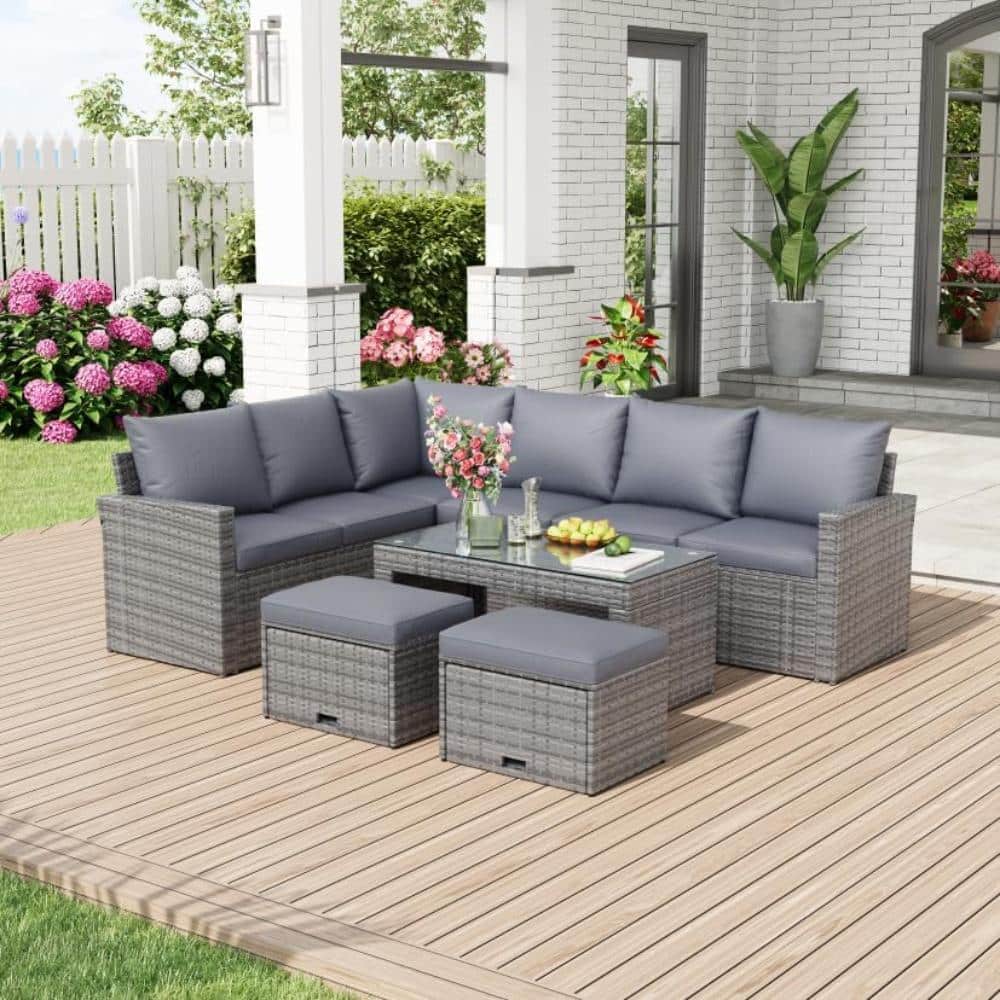 homfan 9-Piece Wicker 87-Inch Woven Outdoor Sectional Sofa Set