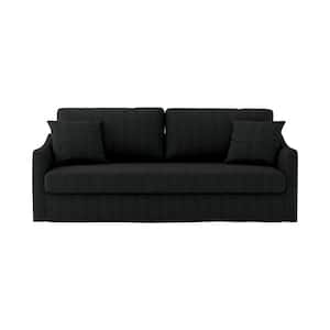 Wilfried 80.7 in. Modern Slipcovered Sofa With Removable Seat And Back Cushions-BLACK