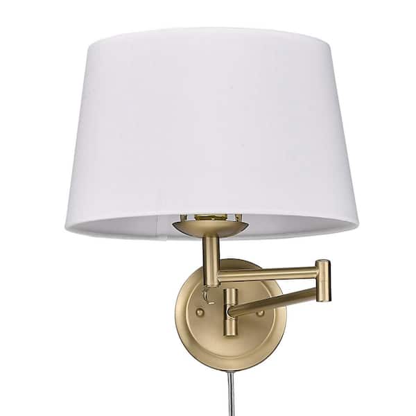 Golden Lighting Eleanor 1-Light Brushed Champagne Bronze Modern White Shade Articulating Wall Sconce