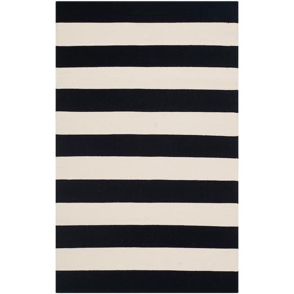 SAFAVIEH Montauk Black/Ivory Doormat 3 ft. x 4 ft. Striped Area Rug