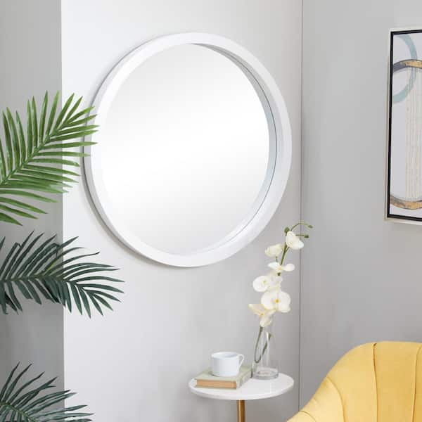 30 in. x 30 in. Round Framed White Wall Mirror