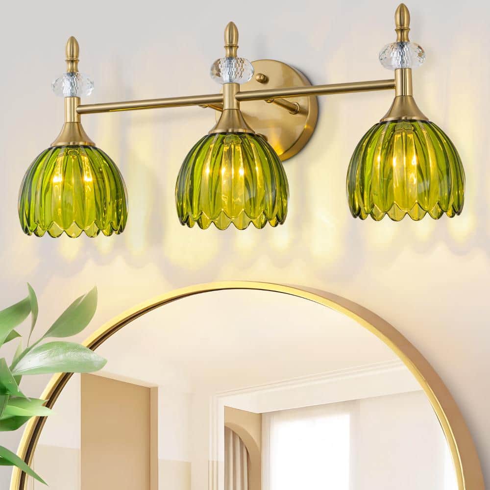 20 in. 3-Light Modern Gold Bathroom Vanity Light with Green Striped Glass Shade, Vintage Wall Sconce for Mirror Bedroom price history on PriceWatchPro
