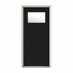 32 in. x 80 in. 1 Lite Craftsman Black Painted Steel Prehung Left-Hand Inswing Front Door w/Brickmould