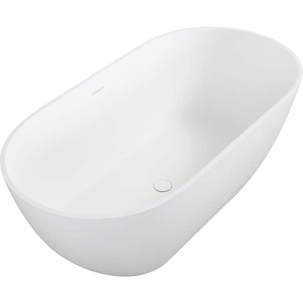 69 in. x 29.5 in. Solid Surface Soaking Bathtub Center Drain Free Standing Flat Bottom Artificial Stone Tub in White