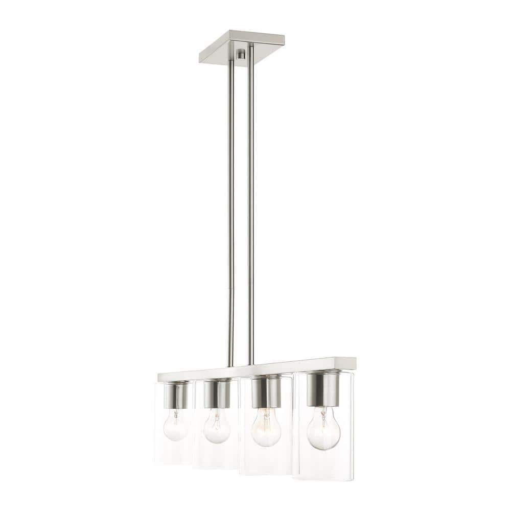 Brushed Nickel 4-Light Crystal Chandelier with Clear Glass