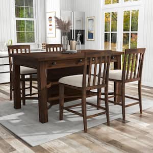 Creeke 5-Piece Rectangle Wood Top Rustic Oak and Beige Counter Height Dining Table Set