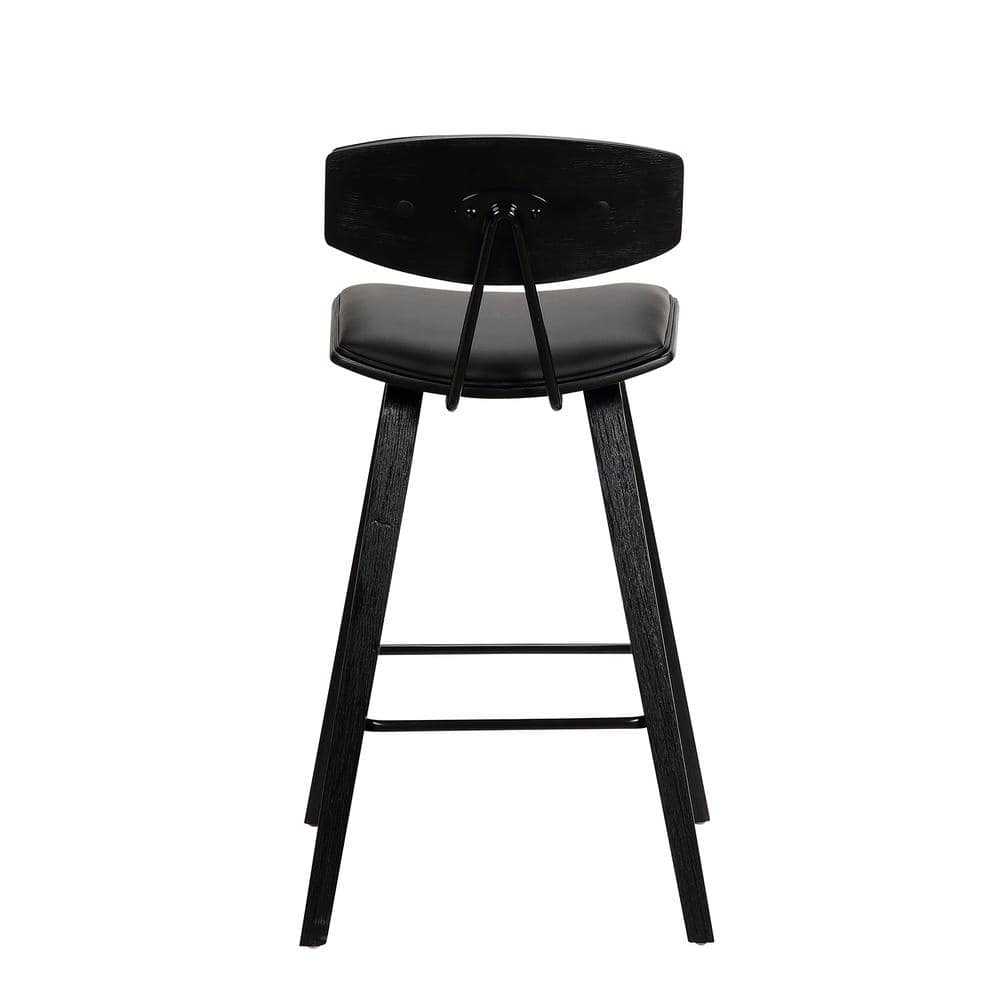 Fox 25.5" Black Faux Leather Counter Stool with Brushed Wood