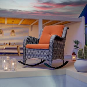 Wicker Outdoor Patio Rocking Chair with Orange Cushion