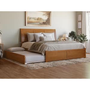 Portland Light Toffee Natural Bronze Solid Wood Frame King Platform Bed with Footboard and Twin XL Trundle