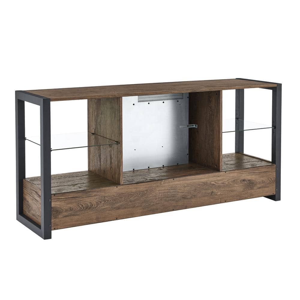 60 in. W x 15.75 in. D x 28 in. H Brown Linen Cabinet with TV Stand and Ele