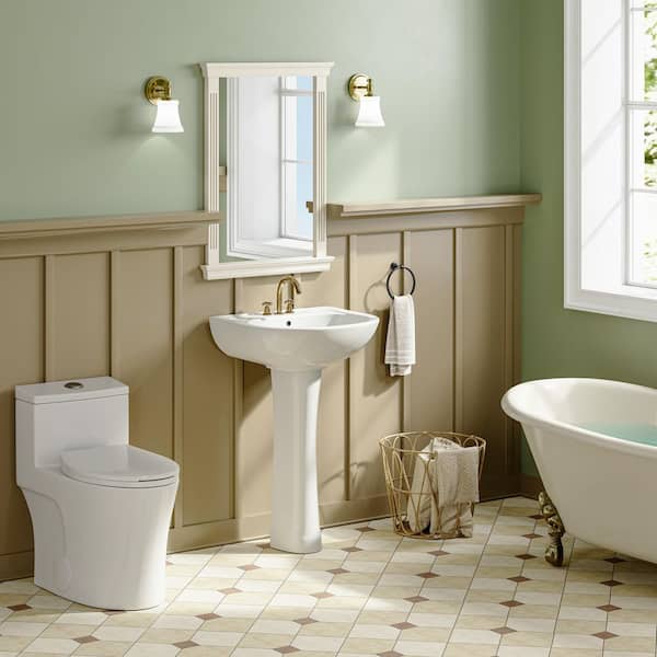 21.7 in. W x 18.5 in. D Round Ceramic Pedestal Combo Bathroom Sink in White with Overflow Drain