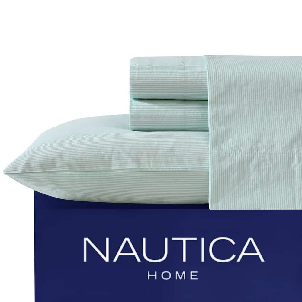 Twin Cargo Green Cotton Percale Stripe Sheet Set