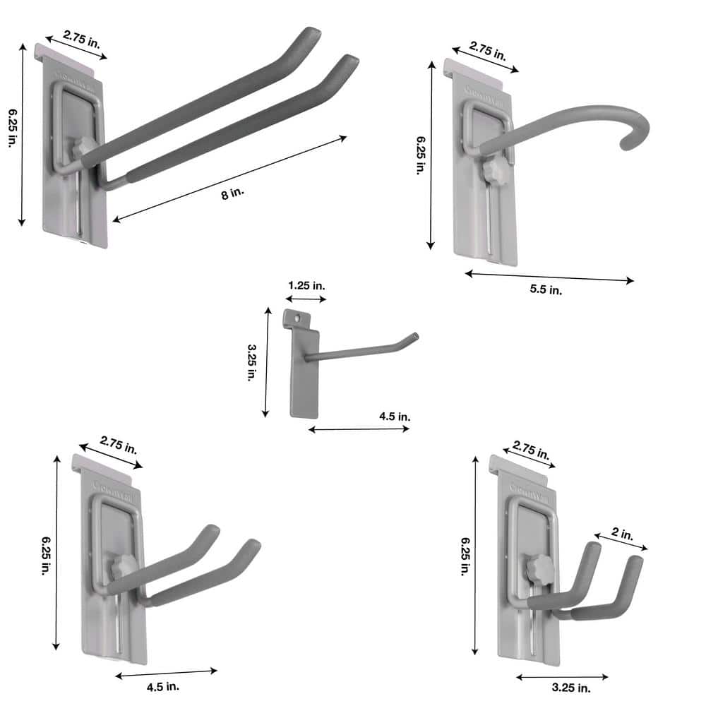 CrownWall 10-Piece Gray Steel Slatwall Hook Kit