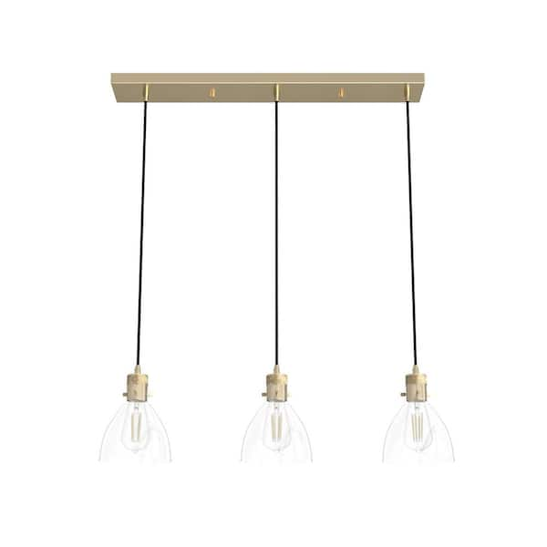 Van Nuys 3 Light Alturas Gold Island Chandelier with Clear Glass Shades Dining Room Light