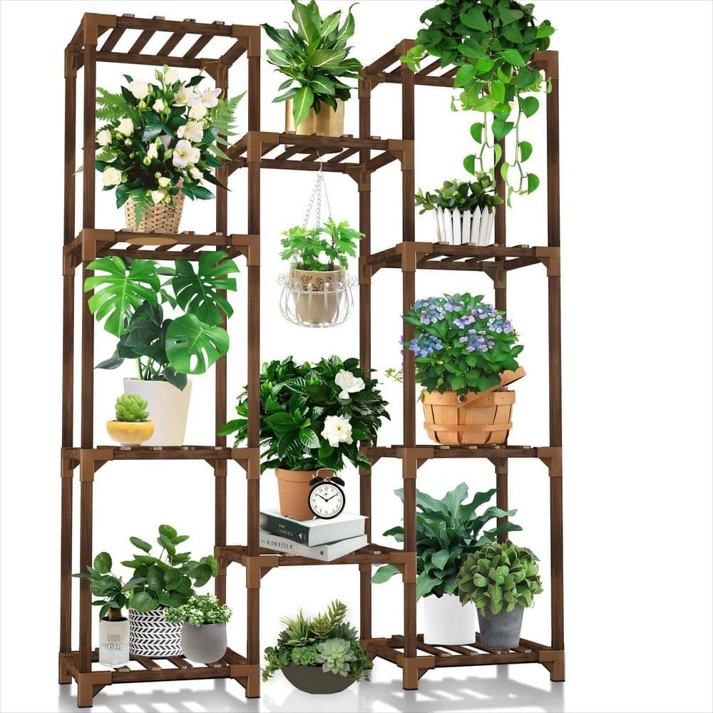 12 in. D x 34 in. W x 47 in. H 10 Tiers 11 Pot Large Plant Rack, Wood Plant Holder, Plant Shelves for Balcony and Garden price history on PriceWatchPro