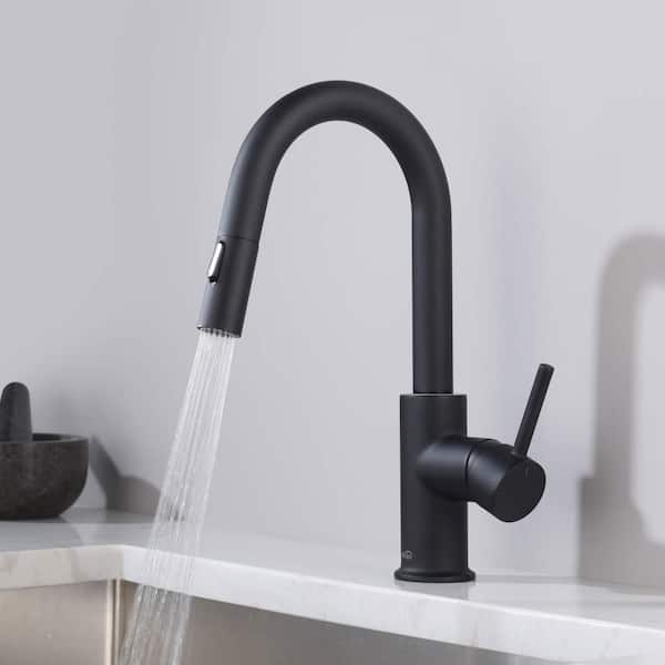 Circular Single Handle Pull Down Kitchen and Bar Sink Faucet with Soap Dispenser-Matte Black