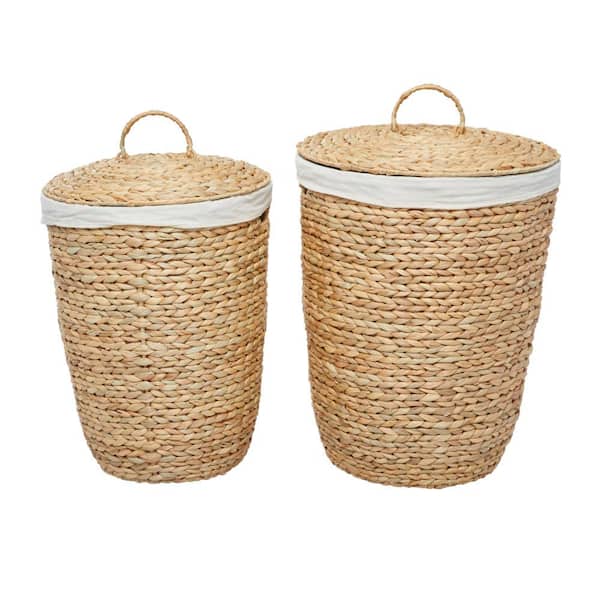 Seagrass Handmade Storage Basket with Liner and Matching Tops (Set of 2)