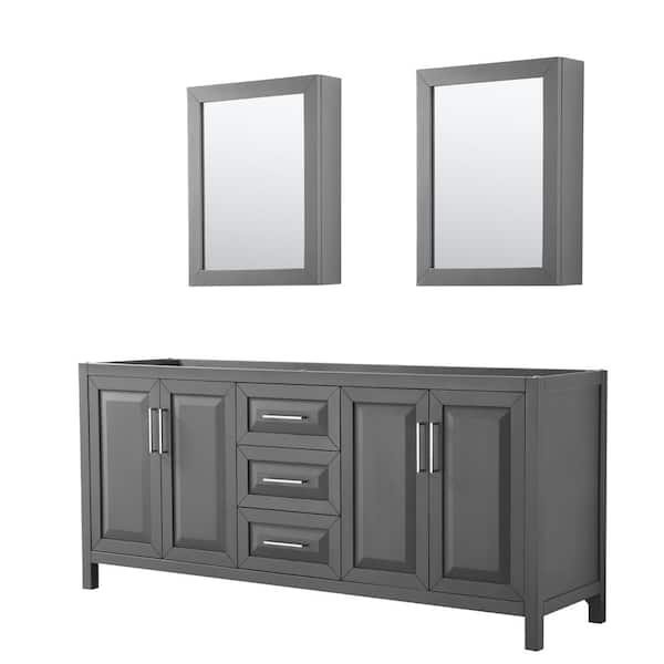 Wyndham Collection Daria 78.75 in. Double Bathroom Vanity Cabinet Only with Medicine Cabinets in Dark Gray