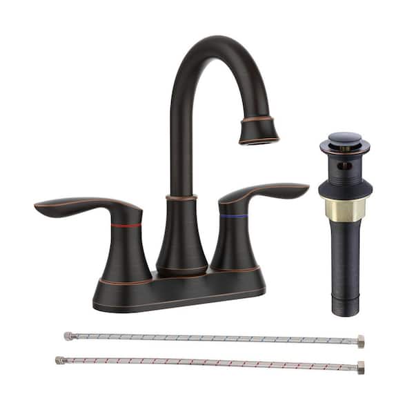 cobbe Rotatable 4 in. Centerset Double Handle Bathroom Faucet with Drain Kit Included in Oil Rubbed Bronze