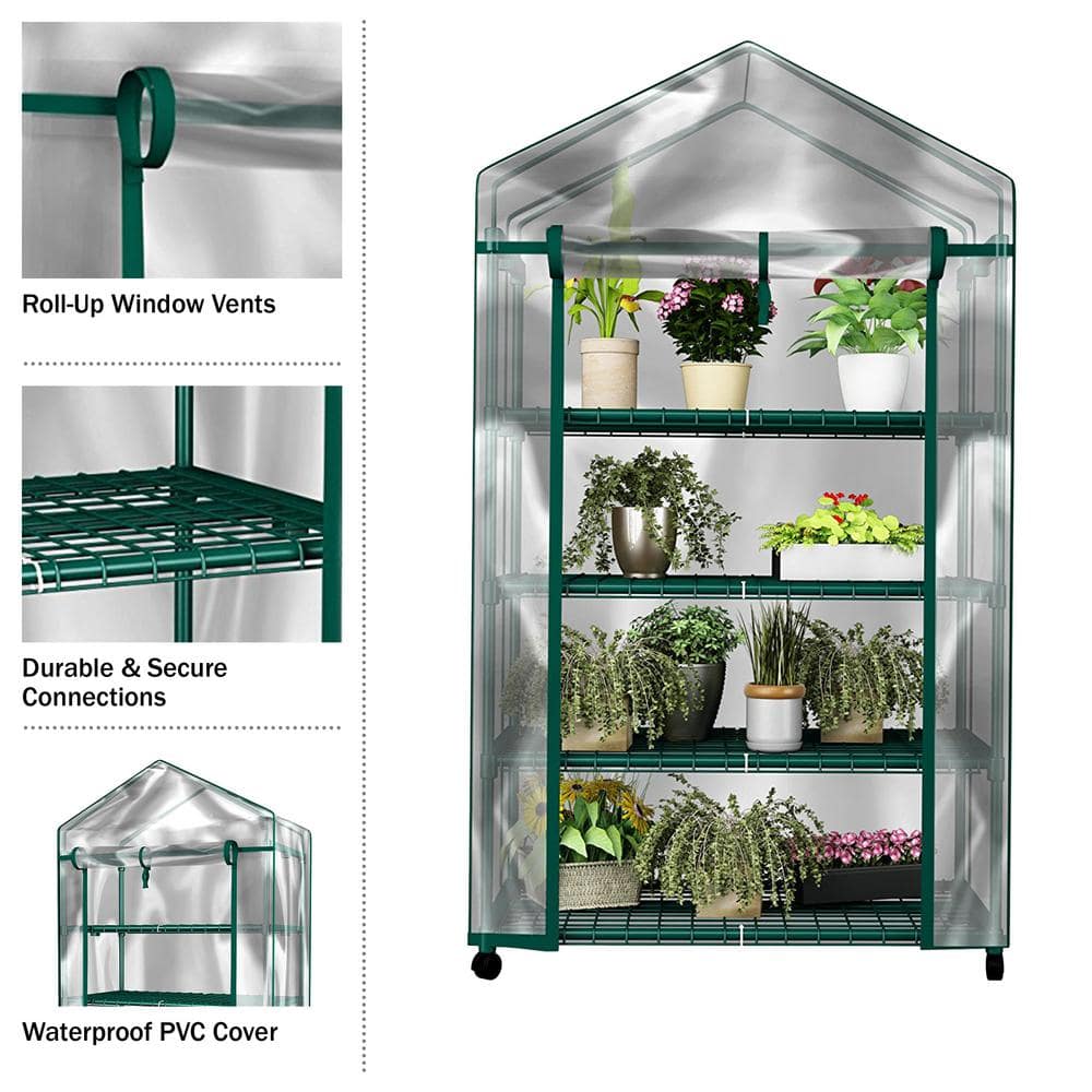 Compact 2x5ft Green Mini Greenhouse with PE Cover and Roll-Up Door