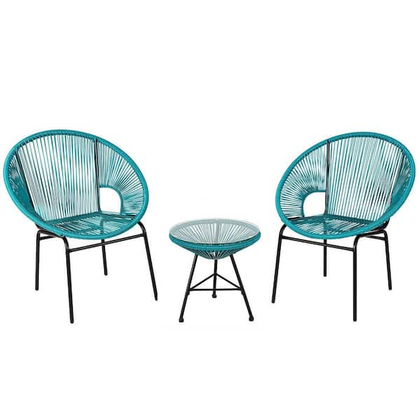 ANGELES HOME 3-Piece Metal Patio Acapulco Outdoor Bistro Set in Turquoise