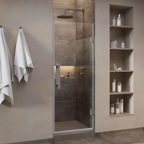 Panama 30.71 in. Max Width x 72.01 in. H Alcove Frameless Pivot Shower Door in Satin Nickel