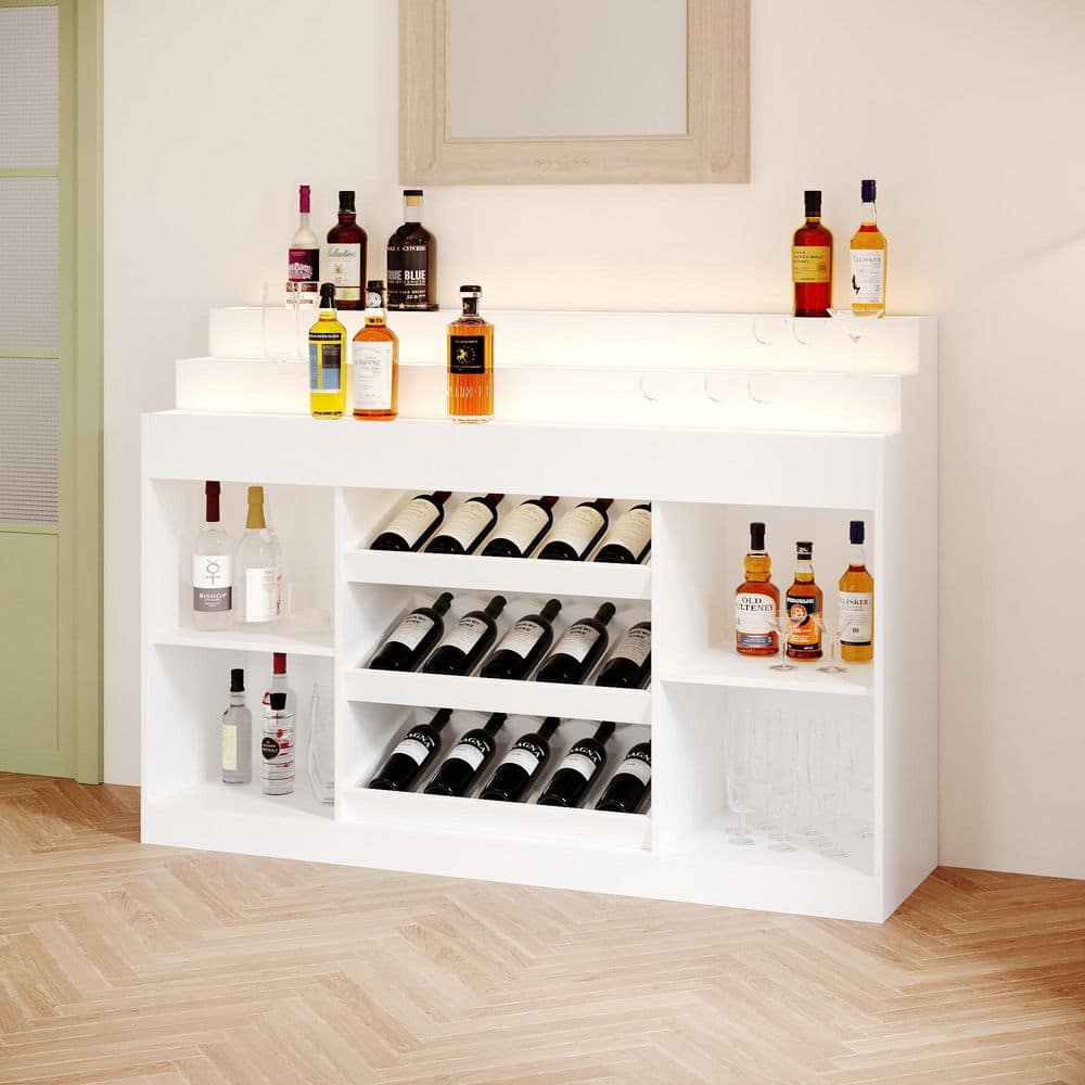White 39.4 in. Accent Storage Cabinet for Display with 3 Stepped Open Shelves, Wave Glass Panel and 3-Color LED Lighting price history on PriceWatchPro