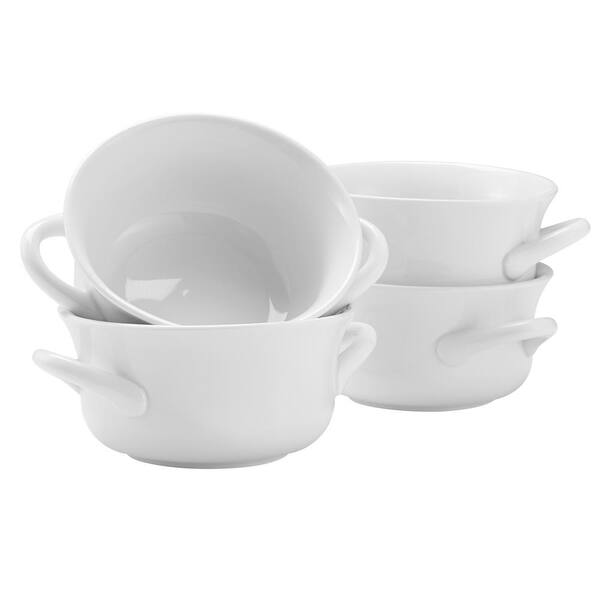 Over and Back 32 fl oz white soup bowl with handle (set of 4)