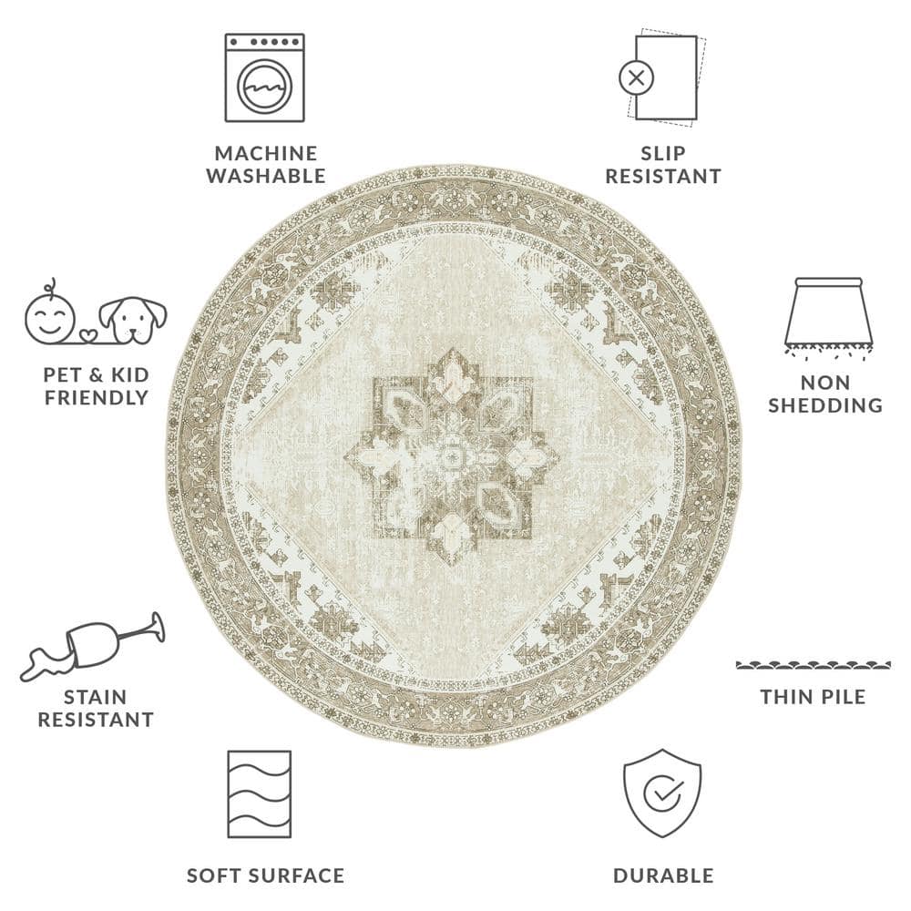 Ivory Elegance 47" Round Synthetic Easy-Care Non-Slip Rug