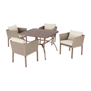 Oakshire 5-Piece Wicker Outdoor Patio Dining Set with Tan Cushions