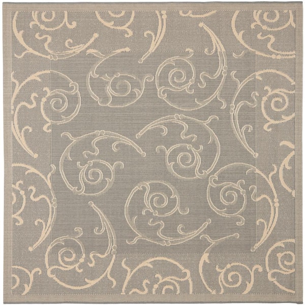 SAFAVIEH Courtyard Gray/Natural 8 ft. x 8 ft. Square Border Indoor/Outdoor Patio  Area Rug