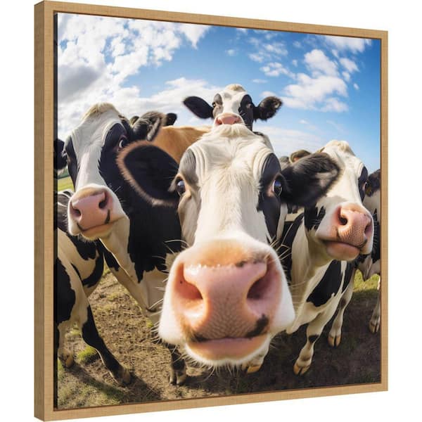 Kate and Laurel Sylvie Funny Animal Cow Selfie by The Creative Bunch Studio Framed Art Print 22 in. x 22 in.