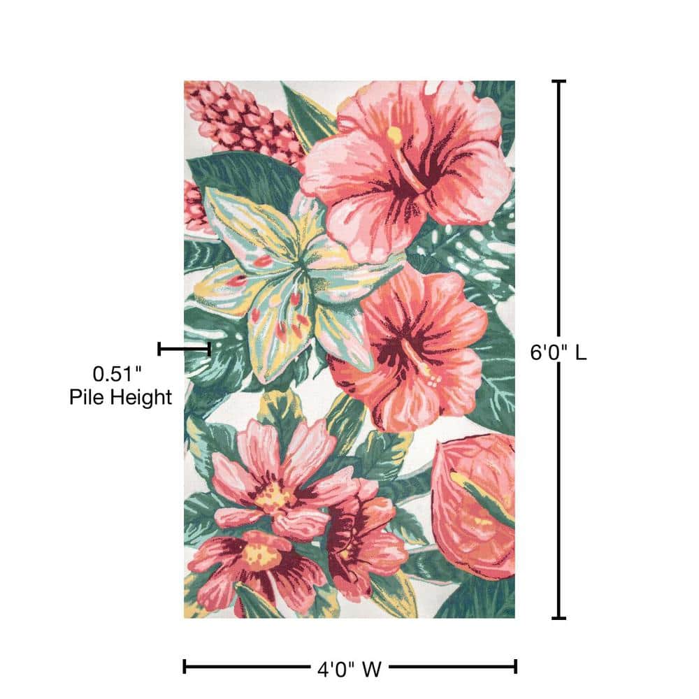 Multicolor Tropical Floral 49" Round Synthetic Indoor/Outdoor Rug