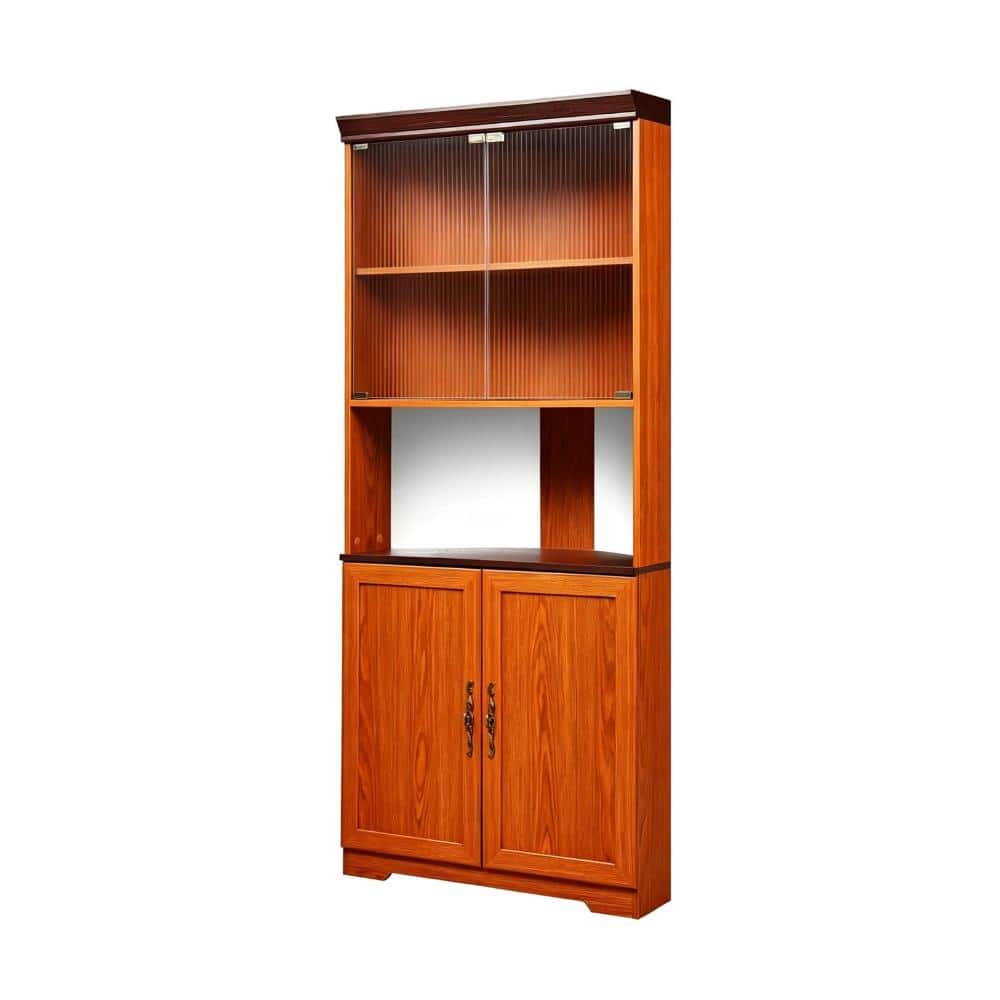 Dark Oak 70.86 in. Accent Cabinet Office Storage Cabinet with 5 Shelves and Tempered Glass Doors