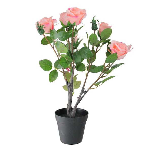 Northlight 19 in. Artificial Blooming Potted Light Pink Ecuador Rose Shrub