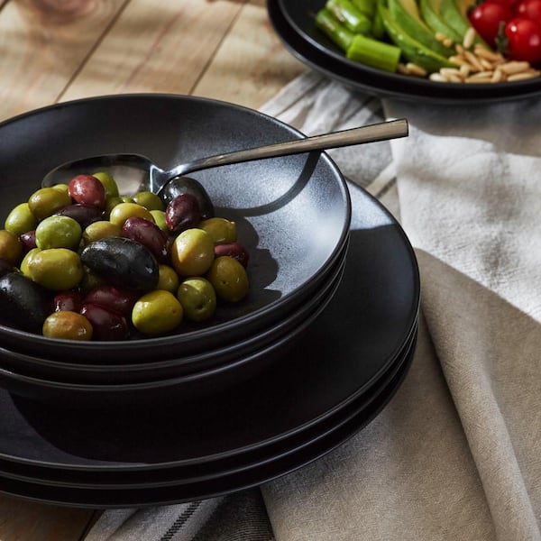 Semplice 24-Piece Black Matte Stoneware Dinnerware Set (Service