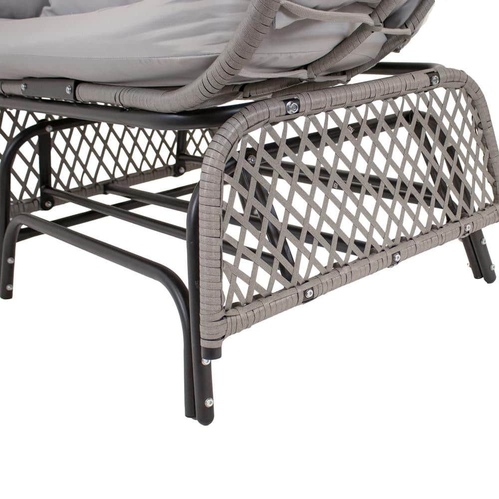 Gray Polyrattan Double Egg Chair Glider with Cushions
