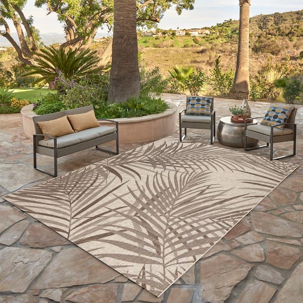 Paseo Paume Sand/Havana 8 ft. x 10 ft. Floral Indoor/Outdoor Area Rug