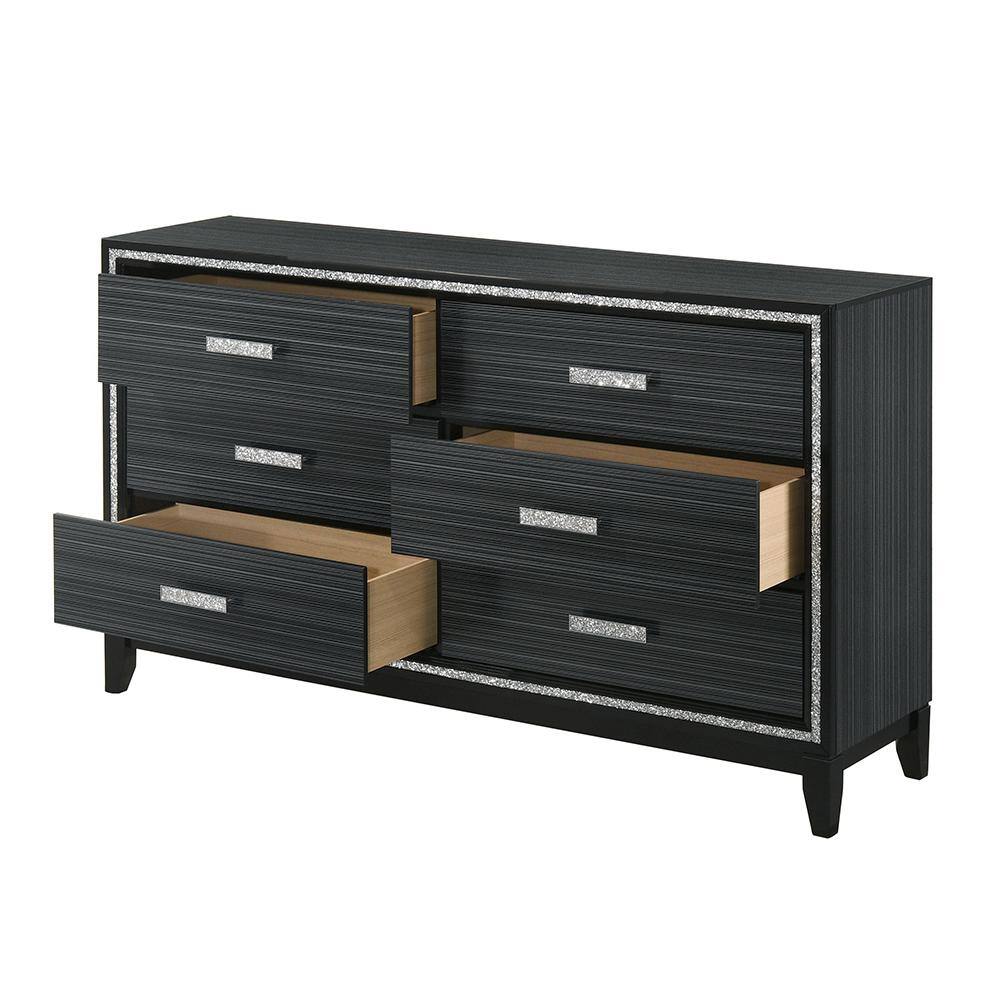 Haiden Double Black Dresser with Silver Trim and Felt Lined Drawers