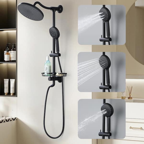 Satico 4-Spray Round 9.76 in. High Pressure Shower System with Soap Dish in Matte Black (Valve Included)